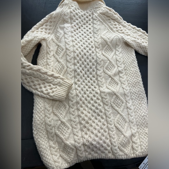 Hand Knit Wool Cable Knit Cardigan Sweater Medium Shawl Collar Cottagecore - Picture 10 of 13